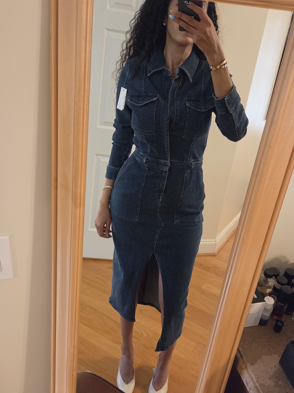 Good American Long Sleeve Midi Denim Dress NWT Retail $229-retrofete-zara-revolv - Picture 7 of 12